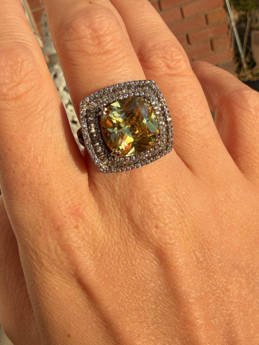 Sparkling Yellow Cushion-Cut Halo Cocktail Ring